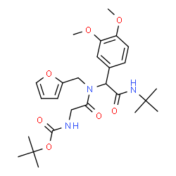 ChemSpider 2D Image | tert-Butyl (2-{[2-(tert-butylamino)-1-(3,4-dimethoxyphenyl)-2-oxoethyl](2-furylmethyl)amino}-2-oxoethyl)carbamate | C26H37N3O7