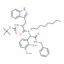 ChemSpider 2D Image | N-[2-(Benzylamino)-1-(2-hydroxy-3-methoxyphenyl)-2-oxoethyl]-Nalpha-(tert-butoxycarbonyl)-N-octyltryptophanamide | C40H52N4O6