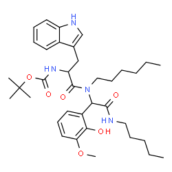 ChemSpider 2D Image | Nalpha-(tert-Butoxycarbonyl)-N-hexyl-N-[1-(2-hydroxy-3-methoxyphenyl)-2-oxo-2-(pentylamino)ethyl]tryptophanamide | C36H52N4O6