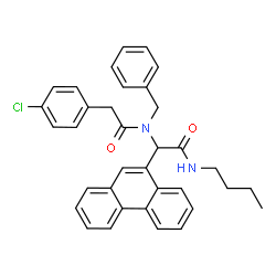 ChemSpider 2D Image | N-Benzyl-N-[2-(butylamino)-2-oxo-1-(9-phenanthryl)ethyl]-2-(4-chlorophenyl)acetamide | C35H33ClN2O2