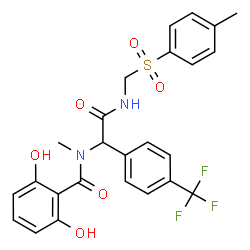 ChemSpider 2D Image | 2,6-Dihydroxy-N-methyl-N-{2-({[(4-methylphenyl)sulfonyl]methyl}amino)-2-oxo-1-[4-(trifluoromethyl)phenyl]ethyl}benzamide | C25H23F3N2O6S