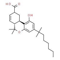 ChemSpider 2D Image | (6aR,10aR)-1-Hydroxy-6,6-dimethyl-3-(2-methyl-2-octanyl)-6a,9,10,10a-tetrahydro-6H-benzo[c]chromene-9-carboxylic acid | C25H36O4