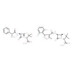 ChemSpider 2D Image | (2S,5R,6R)-6-{[(2R)-2-Amino-2-phenylacetyl]amino}-3,3-dimethyl-7-oxo-4-thia-1-azabicyclo[3.2.0]heptane-2-carboxylic acid - (2S,5R,6R)-6-({[3-(2-chloro-6-fluorophenyl)-5-methyl-1,2-oxazol-4-yl]carbonyl
}amino)-3,3-dimethyl-7-oxo-4-thia-1-azabicyclo[3.2.0]heptane-2-carboxylic acid (1:1) | C35H36ClFN6O9S2