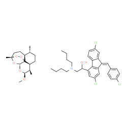 ChemSpider 2D Image | 2-(Dibutylamino)-1-[(9Z)-2,7-dichloro-9-(4-chlorobenzylidene)-9H-fluoren-4-yl]ethanol - (4S,5R,8S,9R,10S,12R,13S)-10-methoxy-1,5,9-trimethyl-11,14,15,16-tetraoxatetracyclo[10.3.1.0~4,13~.0~8,13~]hexad
ecane (1:1) | C46H58Cl3NO6