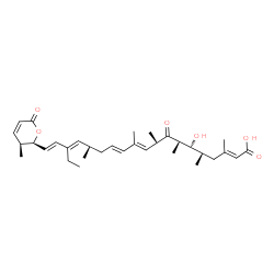 ChemSpider 2D Image | (2E,5S,6R,7S,9R,10E,12E,15R,16E,18E)-17-Ethyl-6-hydroxy-3,5,7,9,11,15-hexamethyl-19-[(2S,3S)-3-methyl-6-oxo-3,6-dihydro-2H-pyran-2-yl]-8-oxo-2,10,12,16,18-nonadecapentaenoic acid | C33H48O6