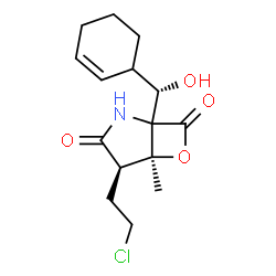 ChemSpider 2D Image | (4R,5S)-4-(2-Chloroethyl)-1-[(S)-2-cyclohexen-1-yl(hydroxy)methyl]-5-methyl-6-oxa-2-azabicyclo[3.2.0]heptane-3,7-dione | C15H20ClNO4
