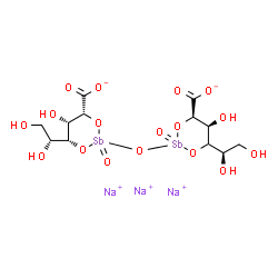 ChemSpider 2D Image | 1,3,2-Dioxastibinane-4-carboxylate, 2,2'-oxybis[6-[(1R)-1,2-dihydroxyethyl]-5-hydroxy-, 2,2'-dioxide, sodium salt, (4R,5S,6R,4'R,5'S)- (1:3) | C12H18Na3O17Sb2