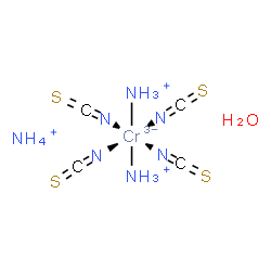 ChemSpider 2D Image | Ammonium diammine[tetrakis(thiocyanato-kappaN)]chromate(1-) hydrate (1:1:1) | C4H12CrN7OS4