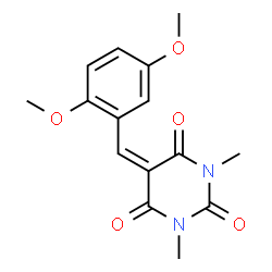 ChemSpider 2D Image | 5-(2,5-Dimethoxybenzylidene)-1,3-dimethyl-2,4,6(1H,3H,5H)-pyrimidinetrione | C15H16N2O5