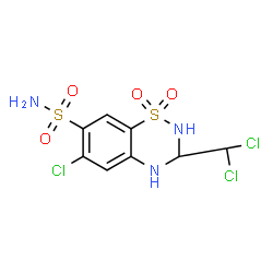 ChemSpider 2D Image | 6-Chloro-3-(dichloromethyl)-3,4-dihydro-2H-1,2,4-benzothiadiazine-7-sulfonamide 1,1-dioxide | C8H8Cl3N3O4S2