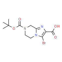 ChemSpider 2D Image | 3-Bromo-7-(tert-butoxycarbonyl)-5,6,7,8-tetrahydroimidazo[1,2-a]pyrazine-2-carboxylic acid | C12H16BrN3O4