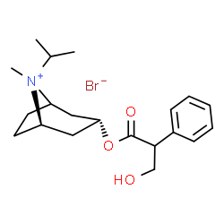 ChemSpider 2D Image | (1R,3R,8S)-3-[(3-Hydroxy-2-phenylpropanoyl)oxy]-8-isopropyl-8-methyl-8-azoniabicyclo[3.2.1]octane bromide | C20H30BrNO3