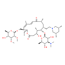 ChemSpider 2D Image | [(2S,3R,4Z,6E,9R,11R,12S,13S,14R)-12-{[3,6-Dideoxy-3-(dimethylamino)-beta-D-glucopyranosyl]oxy}-11-{2-[(3R,5S)-3,5-dimethyl-1-piperidinyl]ethyl}-2-ethyl-14-hydroxy-5,9,13-trimethyl-8,16-dioxooxacycloh
exadeca-4,6-dien-3-yl]methyl 6-deoxy-2,3-di-O-methyl-beta-D-allopyranoside | C46H80N2O13