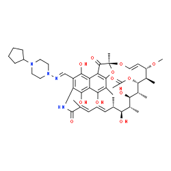 ChemSpider 2D Image | 2,7-(epoxy[1,11,13]pentadecatrienoimino)naphtho[2,1-b]furan-1,11(2H)-dione, 21-(acetyloxy)-8-[(E)-[(4-cyclopentyl-1-piperazinyl)imino]methyl]-5,6,9,17,19-pentahydroxy-23-methoxy-2,4,12,16,18,20,22-heptamethyl-, (2S,12E,14E,16S,17S,18R,19R,20R,21S,22R,23S,24E)- | C47H64N4O12