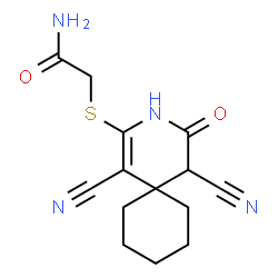 ChemSpider 2D Image | 2-[(1,5-Dicyano-4-oxo-3-azaspiro[5.5]undec-1-en-2-yl)sulfanyl]acetamide | C14H16N4O2S