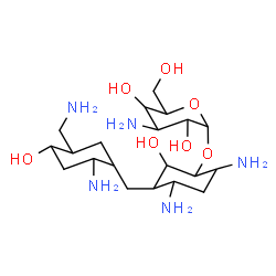 ChemSpider 2D Image | 4,6-Diamino-3-{[2-amino-5-(aminomethyl)-4-hydroxycyclohexyl]methyl}-2-hydroxycyclohexyl 3-amino-3-deoxyhexopyranoside | C20H41N5O7