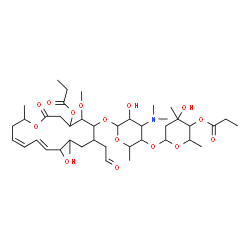 ChemSpider 2D Image | (11E,13Z)-6-{[4-(Dimethylamino)-3-hydroxy-5-{[4-hydroxy-4,6-dimethyl-5-(propionyloxy)tetrahydro-2H-pyran-2-yl]oxy}-6-methyltetrahydro-2H-pyran-2-yl]oxy}-10-hydroxy-5-methoxy-9,16-dimethyl-2-oxo-7-(2-o
xoethyl)oxacyclohexadeca-11,13-dien-4-yl propanoate | C41H67NO15