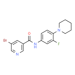 ChemSpider 2D Image | 5-Bromo-N-[3-fluoro-4-(1-piperidinyl)phenyl]nicotinamide | C17H17BrFN3O