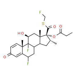 ChemSpider 2D Image | (8xi,9xi,11beta,14xi,16alpha,17alpha)-6,9-Difluoro-17-{[(fluoromethyl)sulfanyl]carbonyl}-11-hydroxy-16-methyl-3-oxoandrosta-1,4-dien-17-yl propionate | C25H31F3O5S