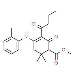 ChemSpider 2D Image | Methyl 3-butyryl-6,6-dimethyl-4-[(2-methylphenyl)amino]-2-oxo-3-cyclohexene-1-carboxylate | C21H27NO4
