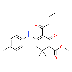 ChemSpider 2D Image | Methyl 3-butyryl-6,6-dimethyl-4-[(4-methylphenyl)amino]-2-oxo-3-cyclohexene-1-carboxylate | C21H27NO4