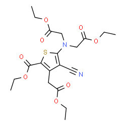 ChemSpider 2D Image | Ethyl 5-[bis(2-ethoxy-2-oxoethyl)amino]-4-cyano-3-(2-ethoxy-2-oxoethyl)-2-thiophenecarboxylate | C20H26N2O8S