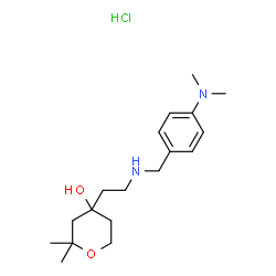 ChemSpider 2D Image | 4-(2-{[4-(Dimethylamino)benzyl]amino}ethyl)-2,2-dimethyltetrahydro-2H-pyran-4-ol hydrochloride (1:1) | C18H31ClN2O2