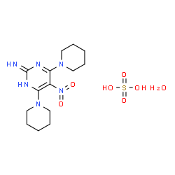 ChemSpider 2D Image | 5-Nitro-4,6-di(1-piperidinyl)-2-pyrimidinamine sulfate hydrate (1:1:1) | C14H26N6O7S
