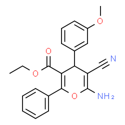 ChemSpider 2D Image | Ethyl 6-amino-5-cyano-4-(3-methoxyphenyl)-2-phenyl-4H-pyran-3-carboxylate | C22H20N2O4