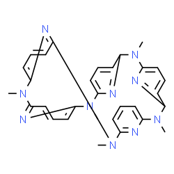 ChemSpider 2D Image | 2,8,14,20,26-Pentamethyl-2,8,14,20,26,31,32,33,34,35-decaazahexacyclo[25.3.1.1~3,7~.1~9,13~.1~15,19~.1~21,25~]pentatriaconta-1(31),3(35),4,6,9(34),10,12,15(33),16,18,21(32),22,24,27,29-pentadecaene | C30H30N10