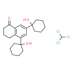 ChemSpider 2D Image | 5,7-Bis(1-hydroxycyclohexyl)-3,4-dihydro-1(2H)-naphthalenone - chloroform (1:1) | C23H31Cl3O3