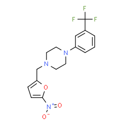 ChemSpider 2D Image | 1-[(5-Nitro-2-furyl)methyl]-4-[3-(trifluoromethyl)phenyl]piperazine | C16H16F3N3O3