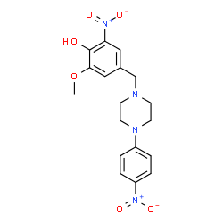 ChemSpider 2D Image | 2-Methoxy-6-nitro-4-{[4-(4-nitrophenyl)-1-piperazinyl]methyl}phenol | C18H20N4O6