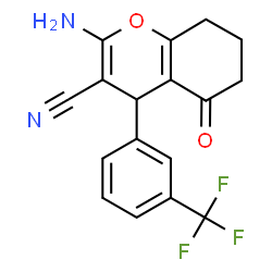 ChemSpider 2D Image | 2-Amino-5-oxo-4-[3-(trifluoromethyl)phenyl]-5,6,7,8-tetrahydro-4H-chromene-3-carbonitrile | C17H13F3N2O2