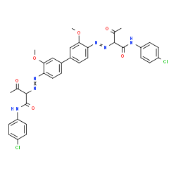 ChemSpider 2D Image | 2,2'-[(3,3'-Dimethoxy-4,4'-biphenyldiyl)di-2,1-diazenediyl]bis[N-(4-chlorophenyl)-3-oxobutanamide] | C34H30Cl2N6O6