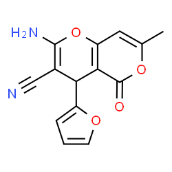 ChemSpider 2D Image | 2-Amino-4-(2-furyl)-7-methyl-5-oxo-4H,5H-pyrano[4,3-b]pyran-3-carbonitrile | C14H10N2O4