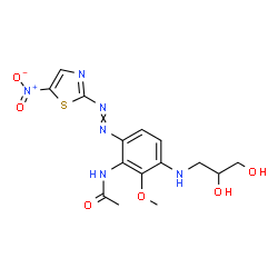ChemSpider 2D Image | N-{3-[(2,3-Dihydroxypropyl)amino]-2-methoxy-6-[(5-nitro-1,3-thiazol-2-yl)diazenyl]phenyl}acetamide | C15H18N6O6S