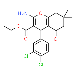 ChemSpider 2D Image | Ethyl 2-amino-4-(3,4-dichlorophenyl)-7,7-dimethyl-5-oxo-5,6,7,8-tetrahydro-4H-chromene-3-carboxylate | C20H21Cl2NO4