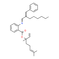 ChemSpider 2D Image | 3,7-Dimethyl-1,6-octadien-3-yl 2-[(2-benzylideneoctylidene)amino]benzoate | C32H41NO2
