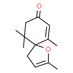 ChemSpider 2D Image | 2,6,10,10-Tetramethyl-1-oxaspiro[4.5]deca-2,6-dien-8-one | C13H18O2