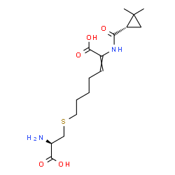 ChemSpider 2D Image | 7-[[(2R)-2-amino-2-carboxyethyl]thio]-2-[[[(1S)-2,2-dimethylcyclopropyl]-oxomethyl]amino]-2-heptenoic acid | C16H26N2O5S