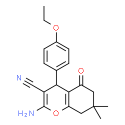 ChemSpider 2D Image | 2-Amino-4-(4-ethoxyphenyl)-7,7-dimethyl-5-oxo-5,6,7,8-tetrahydro-4H-chromene-3-carbonitrile | C20H22N2O3