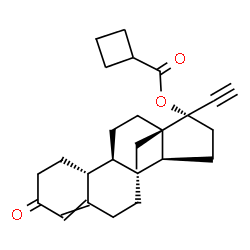 ChemSpider 2D Image | (8R,9S,10R,13S,14S,17S)-13-Ethyl-17-ethynyl-3-oxo-2,3,6,7,8,9,10,11,12,13,14,15,16,17-tetradecahydro-1H-cyclopenta[a]phenanthren-17-yl cyclobutanecarboxylate | C26H34O3
