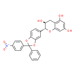 ChemSpider 2D Image | (2R,3S)-2-[2-(4-Nitrophenyl)-2-phenyl-1,3-benzodioxol-5-yl]-3,5,7-chromanetriol | C28H21NO8