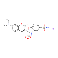 ChemSpider 2D Image | Sodium 2-[7-(diethylamino)-2-oxo-2H-chromen-3-yl]-5-sulfamoyl-2,3-dihydro-1,3-benzoxazole-2-sulfonate | C20H20N3NaO8S2