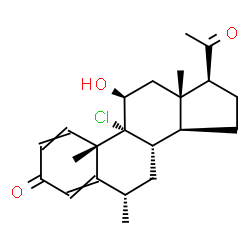 ChemSpider 2D Image | (6alpha,11beta)-9-Chloro-11-hydroxy-6-methylpregna-1,4-diene-3,20-dione | C22H29ClO3