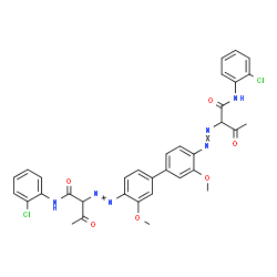 ChemSpider 2D Image | 2,2'-[(3,3'-Dimethoxy-4,4'-biphenyldiyl)di-2,1-diazenediyl]bis[N-(2-chlorophenyl)-3-oxobutanamide] | C34H30Cl2N6O6