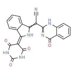 ChemSpider 2D Image | (4-Oxo-1,4-dihydro-2-quinazolinyl)[3-(2,4,6-trioxotetrahydro-5(2H)-pyrimidinylidene)-2,3-dihydro-1H-isoindol-1-ylidene]acetonitrile | C22H12N6O4