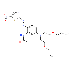 ChemSpider 2D Image | N-{5-[Bis(2-butoxyethyl)amino]-2-[(5-nitro-1,3-thiazol-2-yl)diazenyl]phenyl}acetamide | C23H34N6O5S