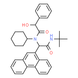 ChemSpider 2D Image | N-Cyclohexyl-2-hydroxy-N-{2-[(2-methyl-2-propanyl)amino]-2-oxo-1-(9-phenanthryl)ethyl}-2-phenylacetamide | C34H38N2O3